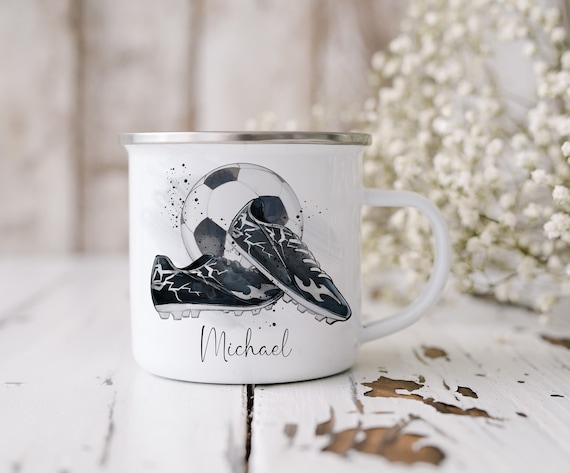 Personalised football Mug, Enamel Cup for children, Camping mug, Football gift.