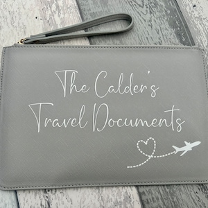 Personalised Travel Document Wallet, Passport Holder, Travel Organiser Grey