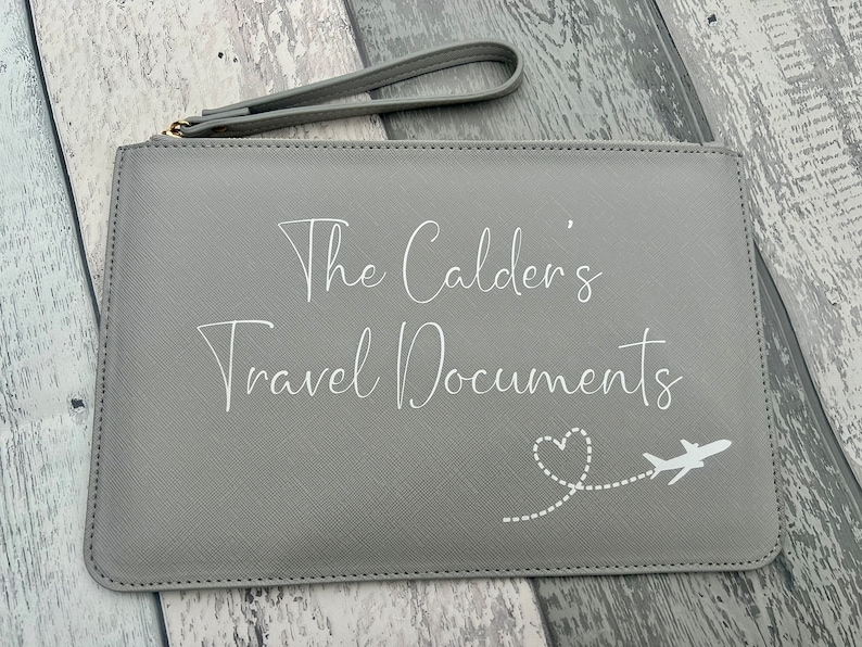 Personalised Travel Document Wallet, Passport Holder, Travel Organiser Grey