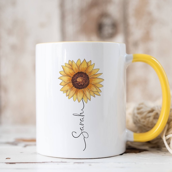 Taza de flor personalizada, taza de girasol, taza de flor amarilla, regalo de flor