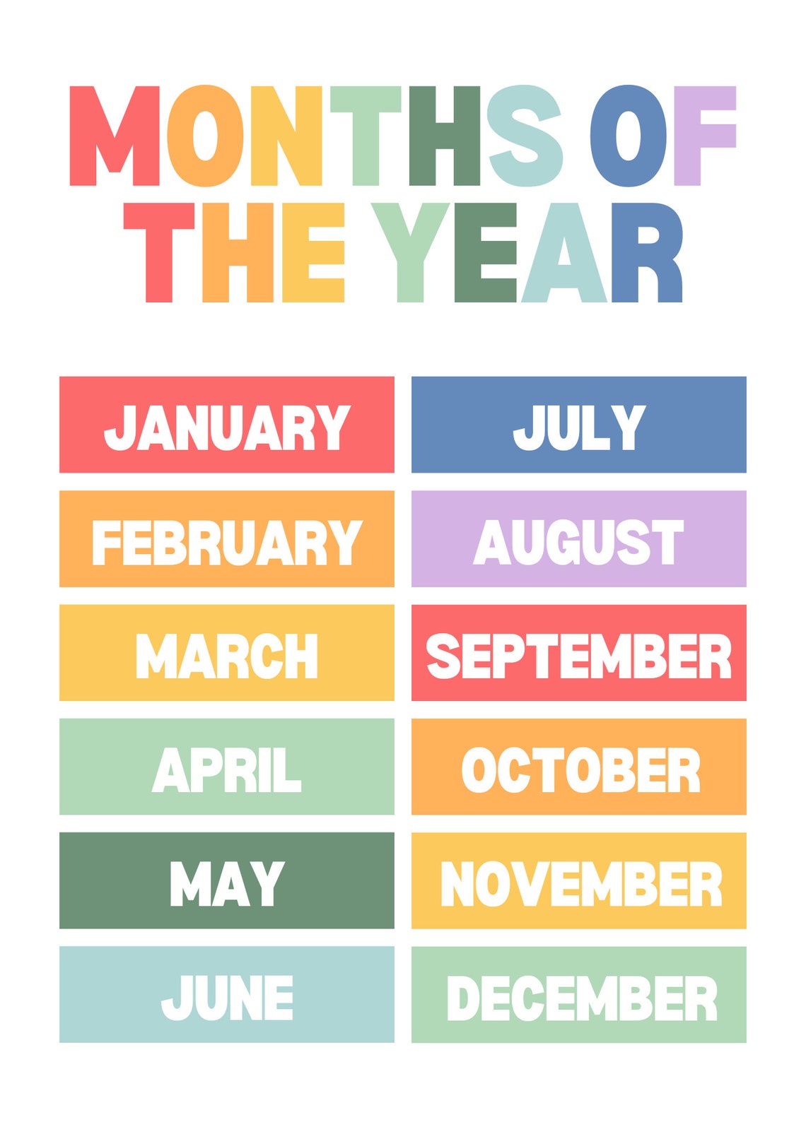 Months of the Year Printable - Nursery / Classroom Printable - Etsy