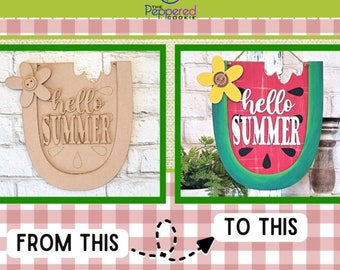 Hello Summer Watermelon Sign | 3D DIY Sign |  Wood Blank | Summer Home Decor | DIY Kit | Summertime | Summer Season Decor | Hello Summer