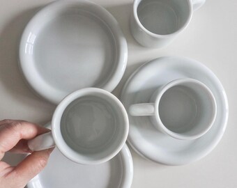 TACHIKICHI JAPAN Adam & Eve White Porcelain Flat Cup and Saucer