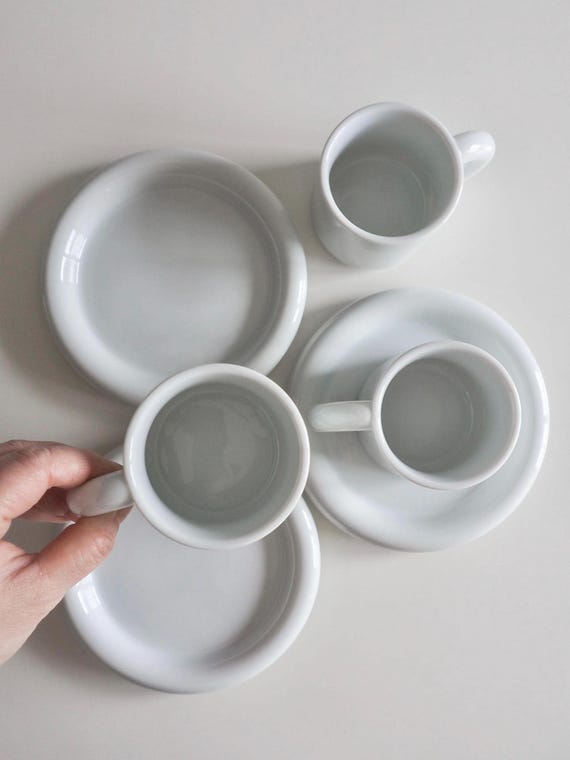 TACHIKICHI JAPAN Adam & Eve White Porcelain Flat Cup and Saucer