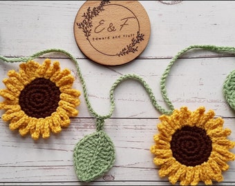 Sunflower Garland, Crochet Sunflower Bunting, Floral garland, Summer crochet Bunting, Flower Garland, Caravan decor, Camper van decor,