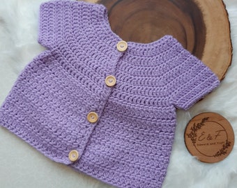 Matinee style baby cardigan, Crochet baby cardigan, 3-6 months crochet cardigan,  Handmade baby cardigan, Lilac cardigan, Summer crochet