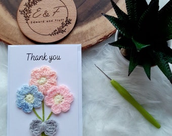 Thank you card, Unique thank you card, crochet card, card with crochet flowers, Crochet flower applique, Bunch of flowers, Card with flowers