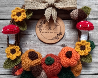 Autumn wreath, Autumnal door wreath, Autumnal colours, Wreath for door, Autumn home decor, Crochet pumpkin