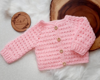 Baby pink cardigan, Crochet baby cardigan, Pink 0-3 months crochet cardigan, Crochet cardigan, Handmade baby cardigan, Summer crochet