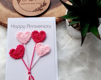 Anniversary card, Happy Anniversary card with red and pink hearts, love hearts, romantic card, handmade card, unique card, special card