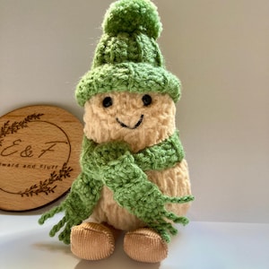 Crochet Hat and Scarf Set for Jellycat Amuseables Peanut Toy, Handmade Clothes and Accessories