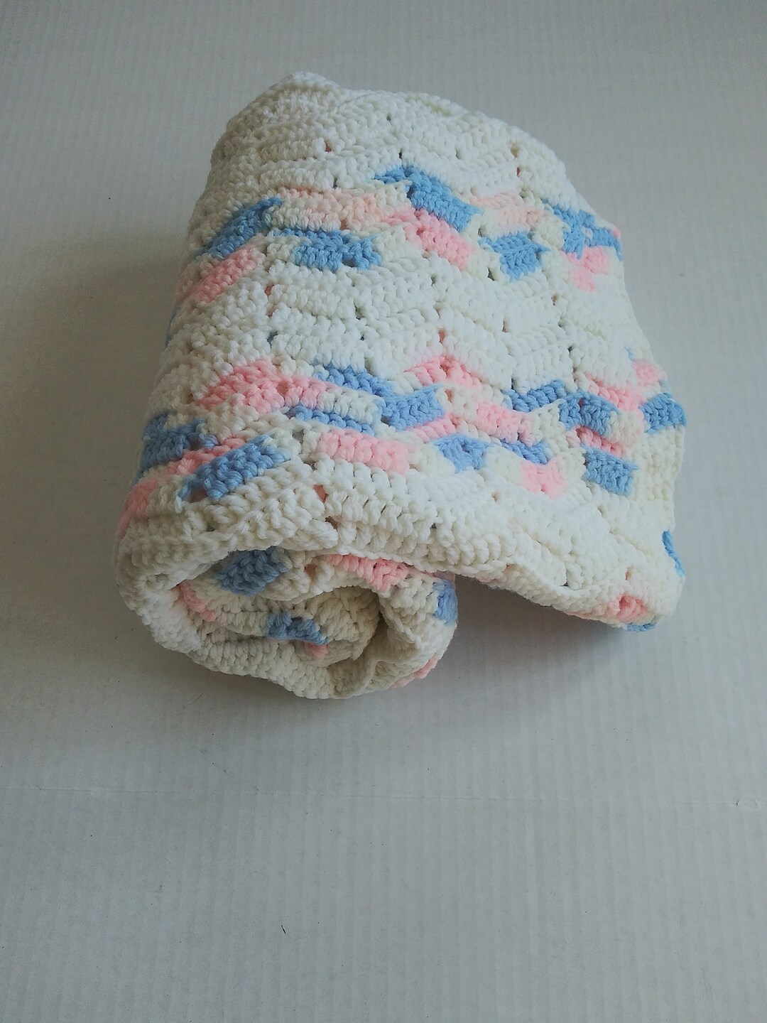 White Chevron Baby Blanket With Pink and Blue Etsy