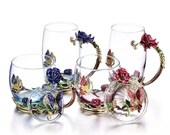 Hand-made Enamel Coffee Mug Crystal Cup Milk Lemon Flower Tea Cup High-grade Glass Drinkware Gift Couple Mug For Lover Wedding