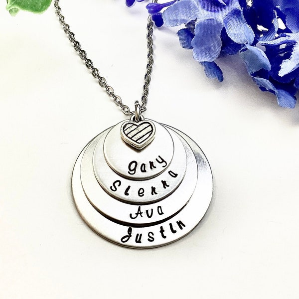 Personalized 4 Stacking Disc Necklace for Grandma or Mom or Nana or Aunt, Mother's Day Gift, Christmas Gift, Birthday Gift for Grandma