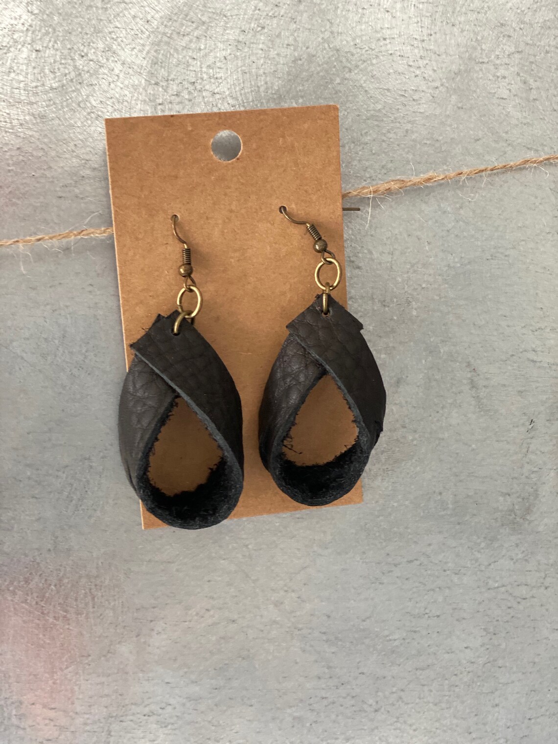 Genuine black leather loop earrings | Etsy