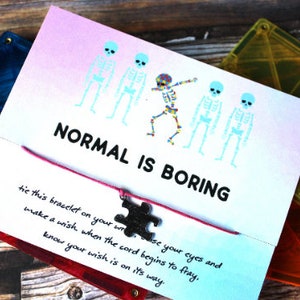 Normal Is Boring Wish Bracelet, Wish Bracelet, Autism Gifts, Autism Jewelry, Autism Support, Puzzle Charm, Special Needs Gifts, Puzzle Gift