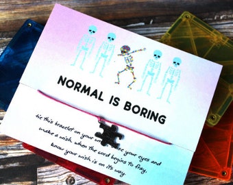Normal Is Boring Wish Bracelet, Wish Bracelet, Autism Gifts, Autism Jewelry, Autism Support, Puzzle Charm, Special Needs Gifts, Puzzle Gift