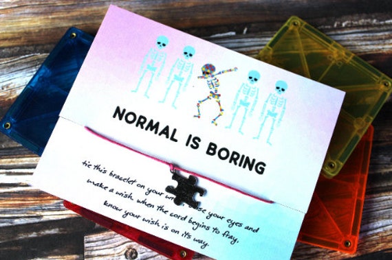 Normal Is Boring Wish Bracelet, Wish Bracelet, Autism Gifts, Autism Jewelry, Autism Support, Puzzle Charm, Special Needs Gifts, Puzzle Gift