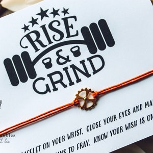 Rise and Grind, wish bracelet, work out gifts, fitness gifts, gym, runner jewelry, 5k gifts, weight training, weight lifter gifts, athlete