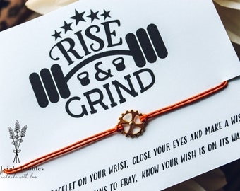 Rise and Grind, wish bracelet, work out gifts, fitness gifts, gym, runner jewelry, 5k gifts, weight training, weight lifter gifts, athlete