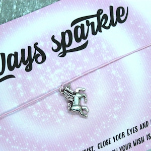 Always sparkle, wish bracelet, unicorn charm, unicorn gifts, girls party favors, unicorn birthday party, princess gifts, girls jewelry