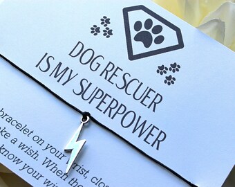 Dog Rescuer is my superpower, wish bracelet, dog jewelry, dog rescue, dog rescue gifts, rescue gifts, dog momma, fur babies, rescue, dog