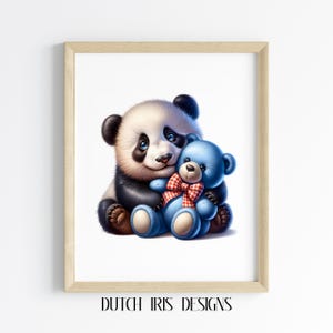 Cute Baby Panda and Toy Bear Printable - Adorable Nursery Wall Art, Children Room Decor, Playful Animal Print, Digital Artwork 264