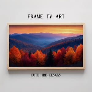 Colorful Fall Forest Frame TV Art, Sunset Mountain Landscape Art for TV, Autumn Wall Decor, Rustic Nature Scene Digital Download 698