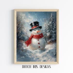 Charmanter Schneemann im Winterwunderland - Festliche verschneite Weihnachtsszene, festliche Weihnachtsdekoration, festliche Wandkunst, Wandkunst-Druck 127
