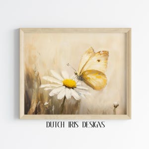Pale Yellow Butterfly Painting - Charming Rustic Wall Art, Vintage Cottagecore Decor, Printable Nature Scene, Summer Botanical Print 157