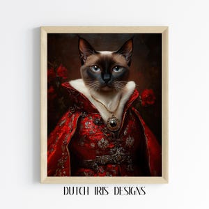 Regal Siamese Cat Portrait - Vintage Style Printable Art, Elegant Siamese Painting, Royal Cat Wall Decor, Digital Feline Artwork 795
