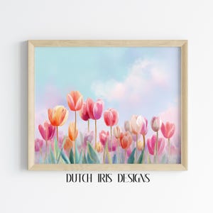 Spring Tulip Garden Printable - Vibrant Watercolor Flowers, Cottagecore Wall Art, Colorful Spring Decor, Digital Painting Download 342