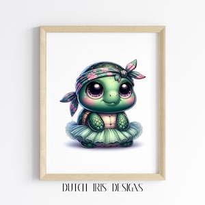 Cute Cartoon Turtle Printable Wall Art - Adorable Detailed Turtle Character, Nursery Decor, Kids Room Art, Happy Cartoon Print 240