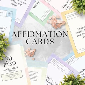 Carte di affermazione quotidiane per il disturbo da stress post-traumatico, mazzo di carte modificabili per la manifestazione, modello Canva, idea regalo, viaggio consapevole, ispirazione quotidiana, guida spirituale