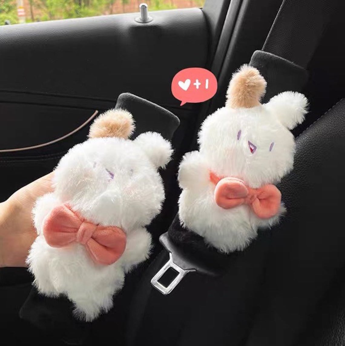 FURRY BUNNY Car Headrest Soft White Rabbit Car Seat Belt Etsy