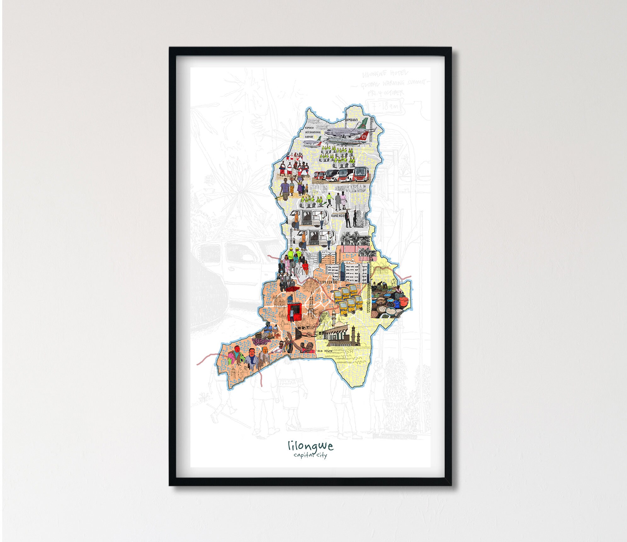 Lilongwe City Centre Map Map Of Lilongwe Malawi By Lerato Honde | Etsy Uk