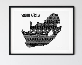 Map of South Africa Pattern (Black and White) by Micaela Cloete