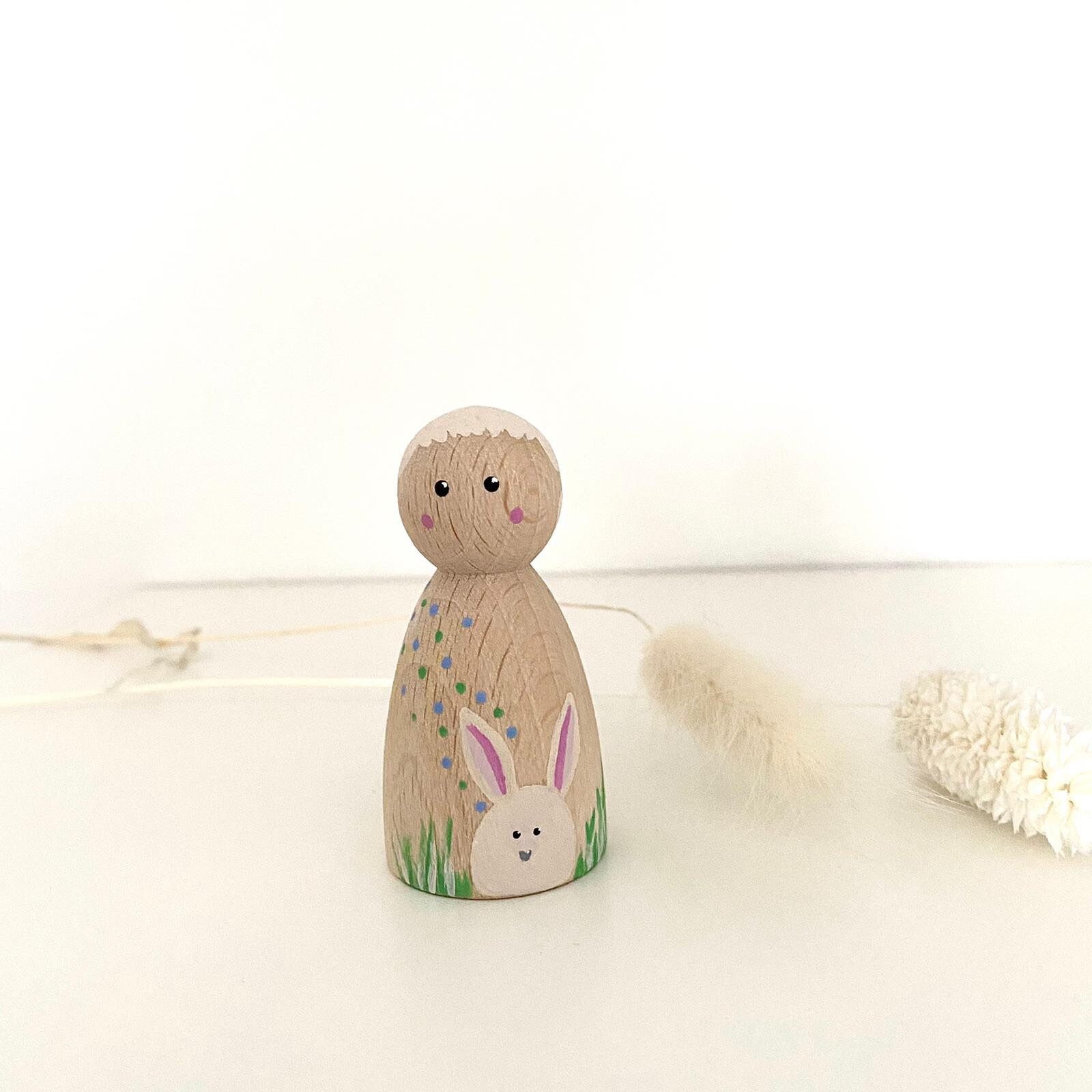 Easter Egg and Bunny Wooden Peg Doll Hand Painted Etsy UK
