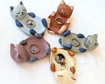 Cat Ring Holder with Butterfly, Handmade Jewelry Dish, Cute Cat Trinket Tray, Small Ring Dish, Cat Lover Gift, Cat with fish
