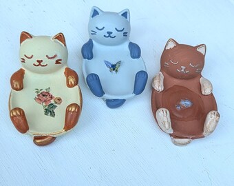 Cat Ring Holder with Butterfly, Handmade Jewelry Dish, Cute Cat Trinket Tray, Small Ring Dish, Cat Lover Gift