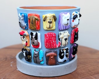 Hand-Painted Dog Cat Planter | Whimsical Pet Lover Pot with Drainage
