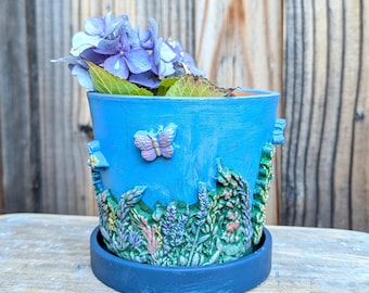 Handmade Floral Decorated Plant Pot: Unique Garden Gift