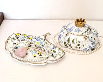 Princess Frog Jewelry Box | Handmade Cement Trinket Box with Crown | Whimsical Cottagecore Decor