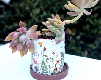 Handmade Floral Decorated Plant Pot: Unique Garden Gift