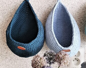 Crochet Hanging Storage Basket | Cotton Rope Wall Organizer | Fruit & Vegetable Holder | Handmade Kitchen Storage | Nursery  Bathroom Basket