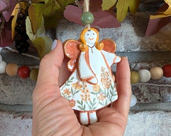Handmade Autumn Angel Ornament | Fall Guardian Angel Decor | Ceramic Look Hanging Decoration | Thanksgiving Gift | Cottagecore Fall Decor