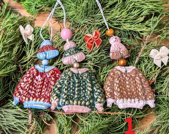 Christmas Sweater Ornaments Set of 3, Handmade Clay Tree Ornaments, Cozy Christmas Decor, Hand Painted Holiday Gift