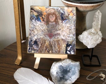 Angels are among us... Artist Embellished Mini Print (from the series of original paintings)