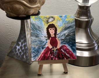 Angels are among us... Artist Embellished Mini Print (from the series of original paintings)