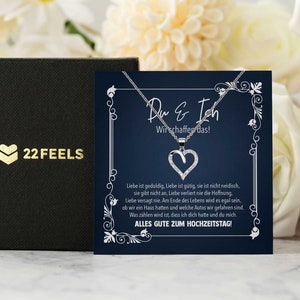 Hochzeitstag Geschenk Frauen Romantischer Schmuck Ehefrau Halskette für Sie, Set mit Karte, Herz Anhänger, 1. Jubiläum